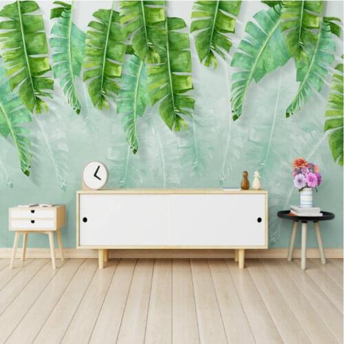 Simple green banana leaf watercolor 3d wallpaper for living room home improvement modern wallpaper Background Wall Painting