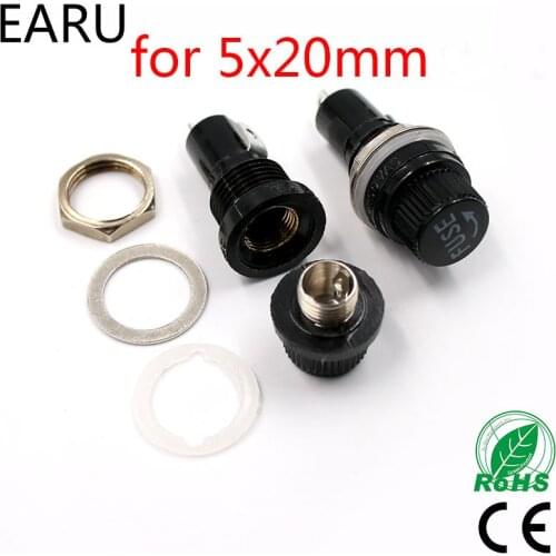 5pcs/lot 5*20mm glass fuse holders 5x20 black insurance tube socket fuse holder for 5*20 insurance Panel Mount Base Fuse Holder