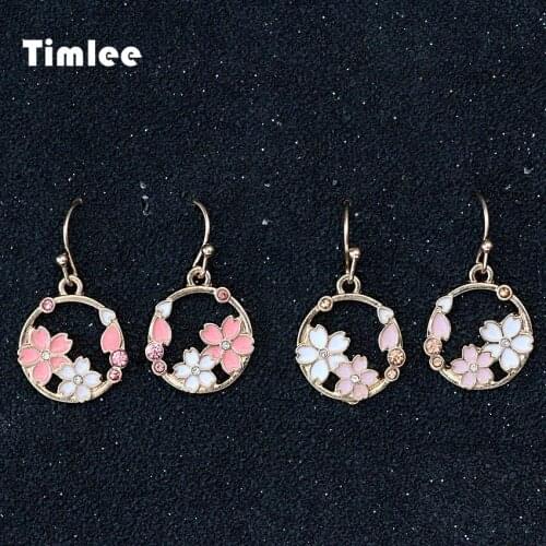 Timlee E005 New Pink Sweet Cherry Blossoms Earring Circular Flower Temperament Drop Earrings,Fashion Jewelry Wholesale