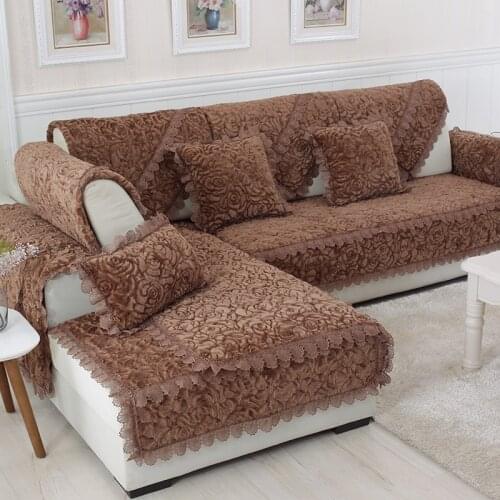 Thicken Plush Fabric Sofa Cover Lace Slip Resistant Slipcover Seat European Style Couch Cover Sofa Towel For Living Room Decor