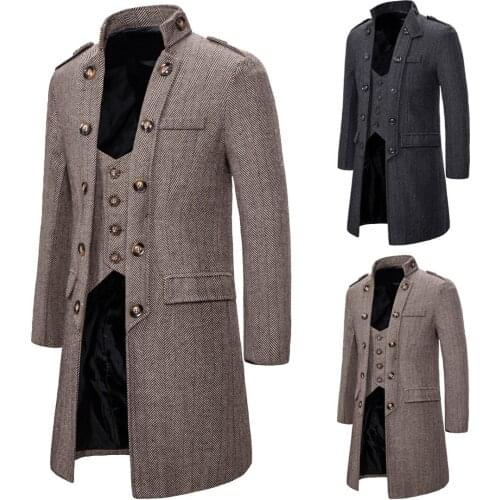 YF18 New Fashion European Spring &Autumn Overcoat Medium Long Mens Fake Two-Piece Men Trench Coat