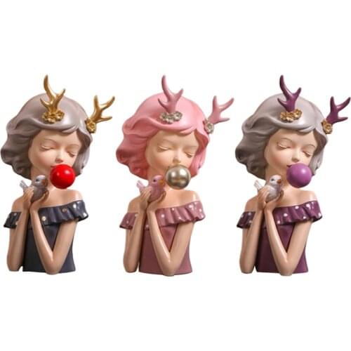 Home Decoration Sculpture Bubble Gum Girl Statue Fashion Resin Figurine Modern Chic Cabinet Decoration