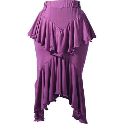 Latin Dance Skirt Women Purple ruffle Professional Dancing Skirt Of Ladies Flamenco Ballroom Performance S-L Free shipping