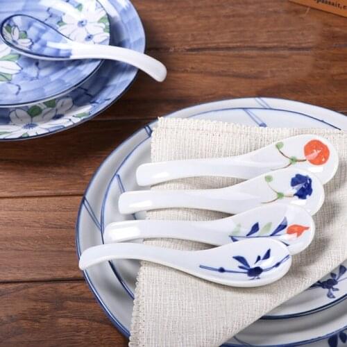 1PC Japanese Style Ceramic Small Soup Spoon Dessert Spoons Tableware DIY Home Restaurant Dining Table Supplies