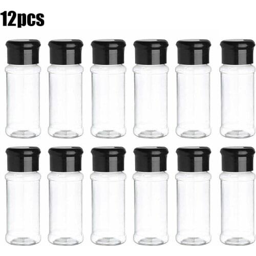 12Pcs Kitchen Seasoning Container Plastic Transparent Spice Pepper Salt Storage Bottle Barbecue Condiment Kitchen Gadget Tool