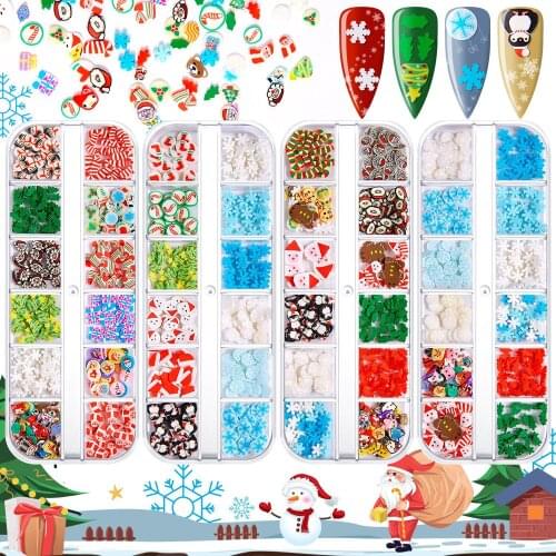 12 Grid Christmas Nail Art Sequins Snowflake Mixed 3D Gingerbread Man Slices Soft Clay Flakes Manicure Nail Accessories