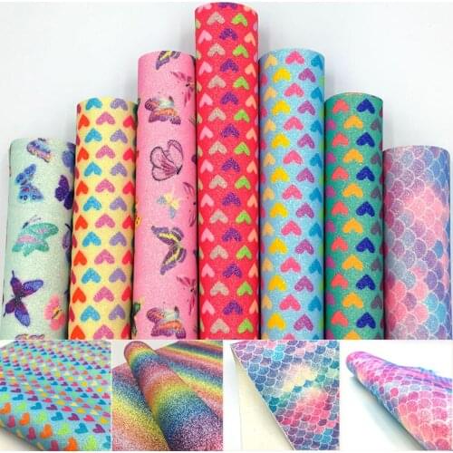 20*15cm Rainbow Glitter Faux Leather Fabric Leather DIY Crafts Accessories For Hair Bow Bags Phone Case Home Decoration