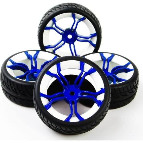 4PCS 1:10 On Road Racing Rubber Tyre Wheel Rim Set For 1/10 RC Car Flat Racing On Road Car Model HPI HSP Accessories and Parts