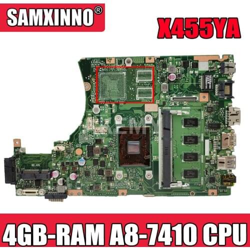 AKemy X455YI Laptop motherboard for ASUS X455YA original mainboard 4GB-RAM A8-7410 CPU