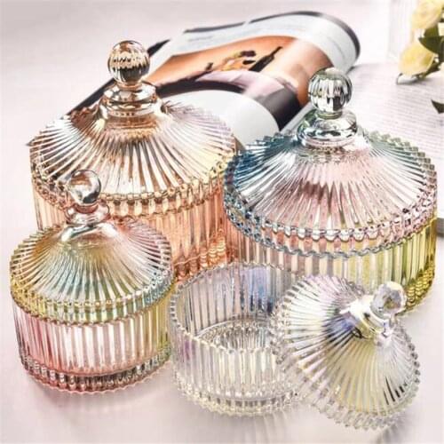 Storage Can European Color Crystal Glass Candy Box Cotton Swab Pad Container Seasoning Jar