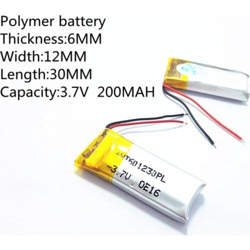 Free shipping Polymer battery 200 mah 3.7V 601230 smart home MP3 speakers Li-ion battery for dvr,GPS,mp3,mp4,cell phone,speak