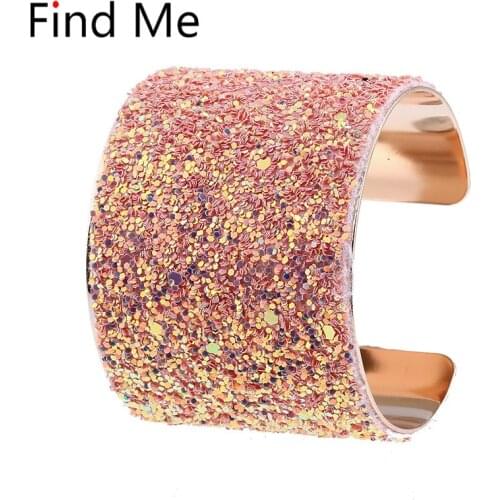 Find Me 2018 fashion Vintage gold color Cuff Bracelet individuality mix color sequins Mosaic bracelets bangle for women Jewelry
