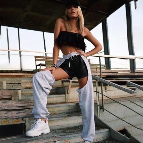 New Arrival Women Cut Out Jogger Pants Gothic Hip Hop High Waist Hollow Out Casual Trousers Streetwear Cargo Pants Female Bottom
