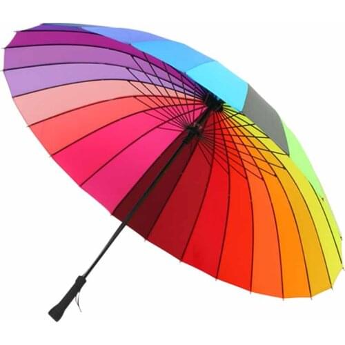 Household Merchandises Daily Umbrellas Hand Open Steel Bone Straight Handle 24K Rainbow Folding Umbrella Free Shipping classical
