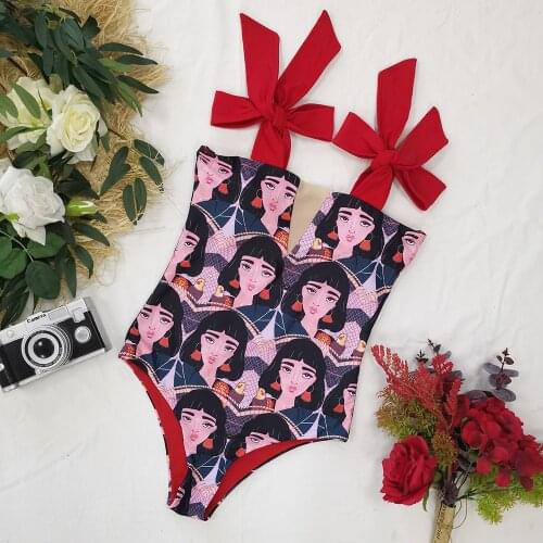 One Piece Swimsuit 2021 New Cute Swimwear Women Bow Swimwear Hollow Out Bathing Suit Back crisscross Monokini Swim