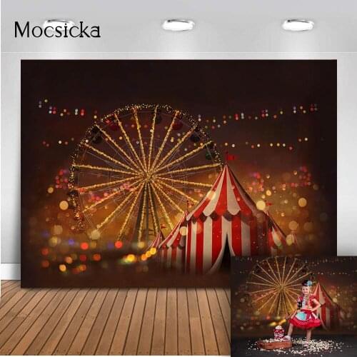 Circus kids portrait photography backdrop Ferris wheel red circus tent birthday background for photo studio photocall glitter