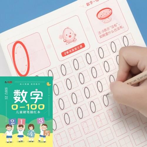 Childrens Number 0-100 Tracing Red Book For Beginners Practice Copybook 1 to 9 Practice Book Writing Book Free Pencil