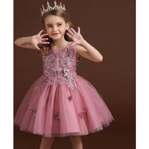 EACHIN Girls Dresses Lace Mesh Patchwork Wedding Dress Tutu Princess Dress Flower Embroidery Children Clothes Kid Party Clothing