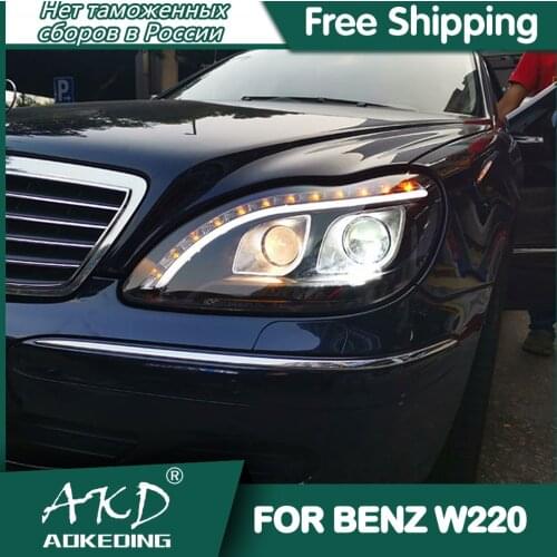 For Car BENZ W220 Headlights 1999-2005 DRL Day Running Light LED Bi Xenon Bulb Fog Lights Car Accessory S320 S350 S500 Head Lamp