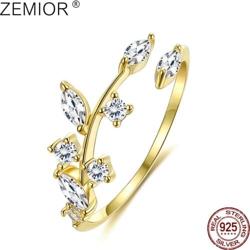 ZEMIOR 925 Sterling Silver Olive Leaf Rings for Women Exquisite Adjustable Open Wedding Engagement Ring Silver 925 Jewelry Gifts