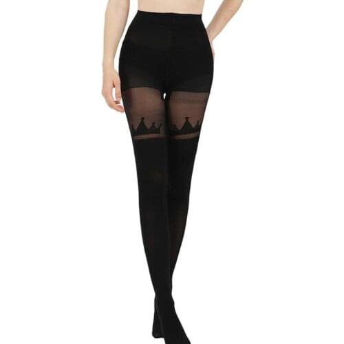 Women High Waist 280D Thick Silky Stockings Control Top Jacquard Pattern Tights Sexy Fake Stockings Tattoo Leggings