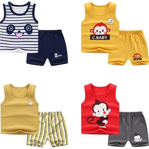 Boy Children Clothes Set For Summer Lovely Clothings Sleeveless Underwaist Kids Sets Baby Vest And Shorts Costume Outfit Cartoon