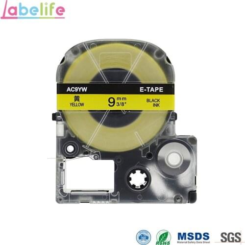 Labelife SC9Y 9mm Black on Yellow Compatible EPSON Label Printer Ribbon Tape Also For King Jim TEPRA Tape Printers