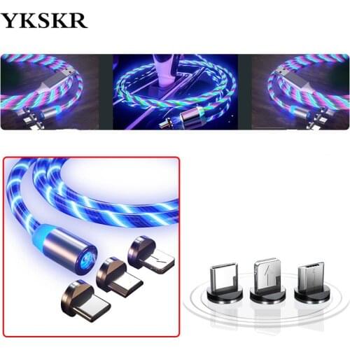 1M 2M Magnetic Flowing Light LED Cable Micro USB Type C Fast Charging USB-C magnet Data Cord For IPhone Android Phone Charger