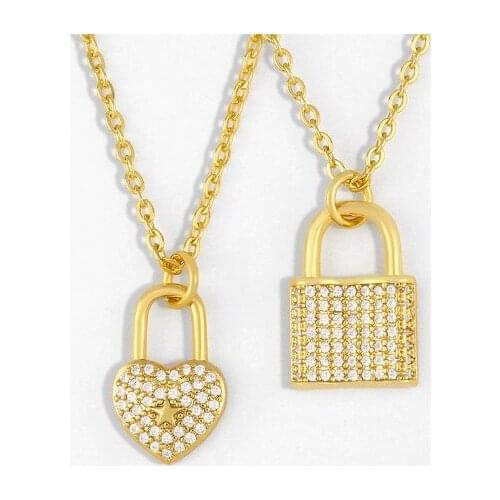 Lock multicolor micro pave cz zircon cubic zirconia necklace copper Clavicle gold plated Snake Chain Choker Pendant hfg3