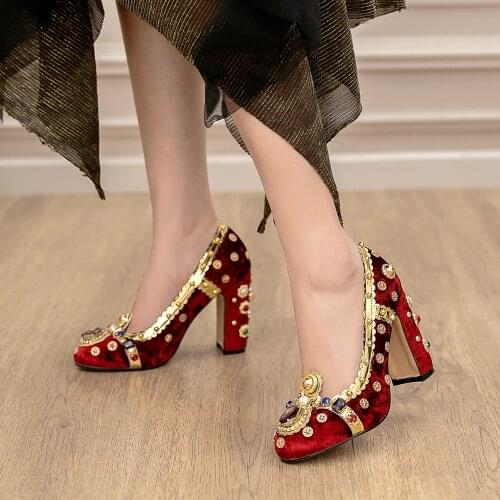 Fashion Spring Summer Womens Pumps Genuine Leather Dress Shoes Woman Round Toes High Heels Wedding Bridal Heels Red Purple 34-43