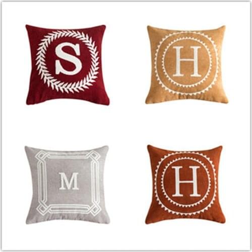 Fashion embroidered letters S M H Cushion Cover chenille fabric Pillowcase Sofa Cushion Cover Home Decor Bedroom 45x45cm