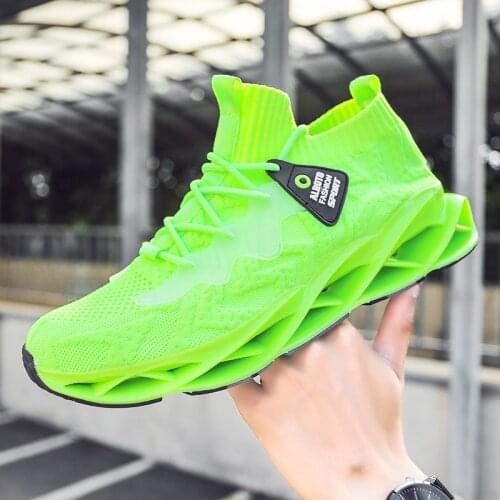 TPU Men Sock Sneakers Fluorescent Green Running Shoes Mesh Breathable Men Road Sport Walking Shoes Blade Athletic Trainers 46
