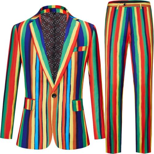 New Arrival Men suit Nightclubs Male Singer DJ Party Fashion Large color stripe Mens Cotton Suit Costumes clothes Homme