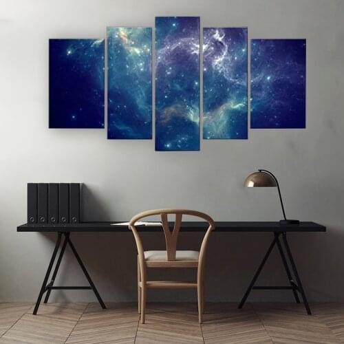 Starry Sky Wall Picture Living Room Decoration Nebula Still Life Canvas Painting Five-Piece Home Decoration Poster and Prints
