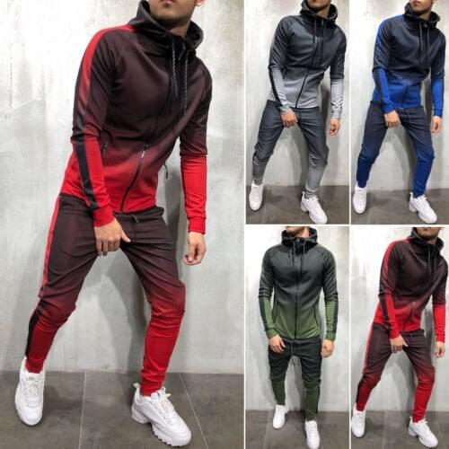 New Fashion Men´s Sportswear Zip Hoodie Sweater Gym Tracksuit Athletic Casual Outfits Pant