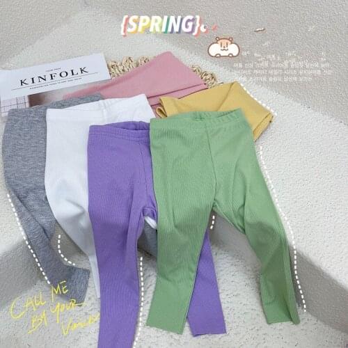 2021 Spring New Baby Girl Leggings Cute Candy Color Cotton Leggings for Girl Kids Elasticity Soft Slim Pants Childrens Trousers