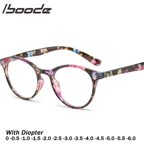 Iboode Retro Floral Print Finished Myopia Glasses With Frames Women Men 0 Degree -0.5 1.0 1.5 2.0 2.5 3.0 3.5 4.0 4.5 5.5 6.0