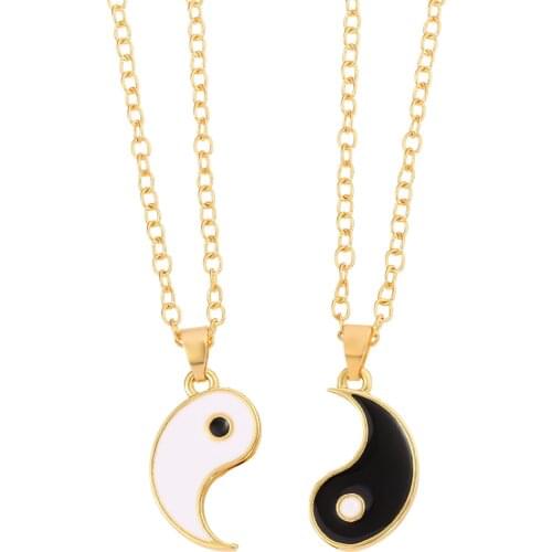 Tai Chi Yin Yang Necklace Fashion Metal Alloy Pendant Necklace Gold Color Long Chain Couple Necklace Women Anniversary Gifts