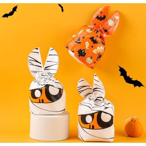 50pcs Halloween Rabbit Ears Gift Packing Bags snowflake Nougat Candy Cookie Bags Baking Halloween Decoration Packaging Bags