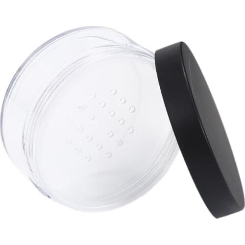Plastic Clear Reusable Tansparent Empty Loose Powder Container Cosmetic Jar Travel Pot 50g with Black Cap Handheld