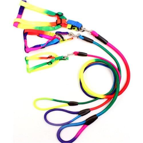 Colorful Rainbow Dog Leash Adjustable Harness Set Puppy Cat Walking rope Lead Dog Running Leashes Pet accessories harness collar