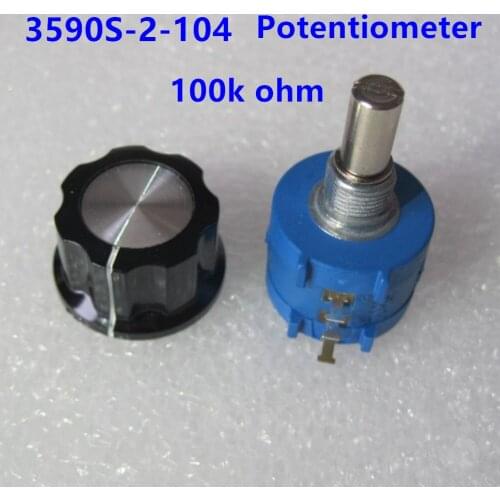 1pc 3590S-2-104L 3590S 100K ohm Precision Multiturn Potentiometer switch 10 Ring Adjustable Resistor Add the A03 knob