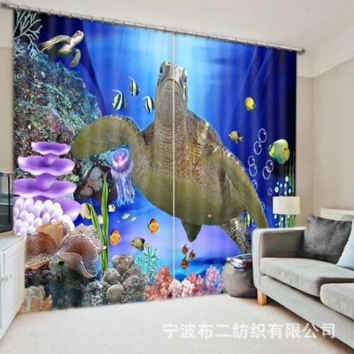 Sea turtle print Luxury Blackout 3D Window Curtain For Living Room Bedroom Customized size Drapes Cortinas Rideaux Cushion cover