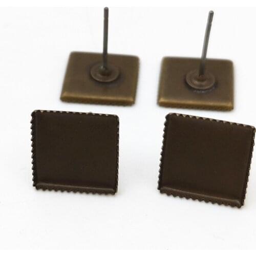 SIXTY TOWFISH 20 Pieces DIY Jewelry Accessories 10mm Brass Antique bronze Square Stud Earrings Base settings