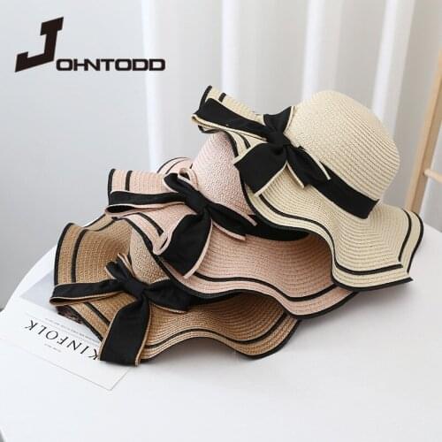 2021 New Fashion Summer Women Straw Hats Sun Hat Sunshade Panama Cap Big Bow Beach Hat Outdoors Travel Caps Foldable