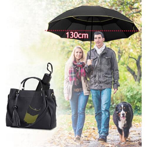 130cm Double Layer 3Folding Big Umbrella Rain Women Durable Windproof Men Umbrella For Business Portable Outdoor Famliy Paraguas
