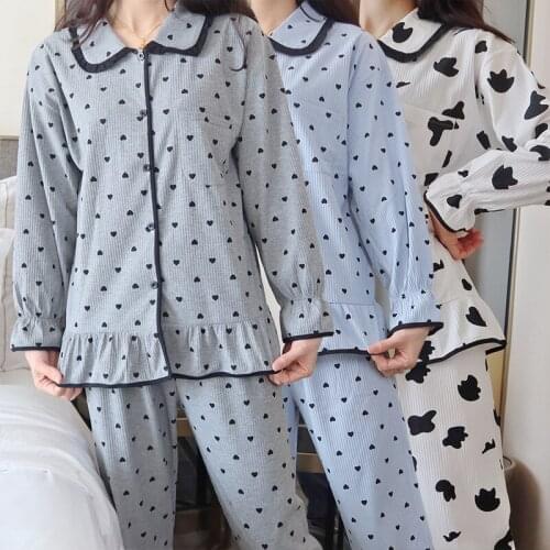 2021 Spring Autumn Long Sleeve Cotton Print Pajama Sets for Women Sleepwear Pyjama Homewear Loungewear Pijama Mujer Home Clothes