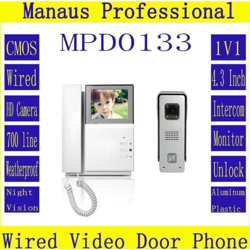 Smart Home Wired 4.3" Color Video door phone Doorbell IR Night Vision Camera doorphone monitor Speakerphone intercom System D133