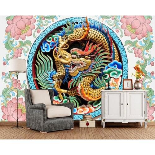 Papel de parede Chinese style golden dragon vintage wallpaper mural,living room tv wall bedroom wall papers home decor