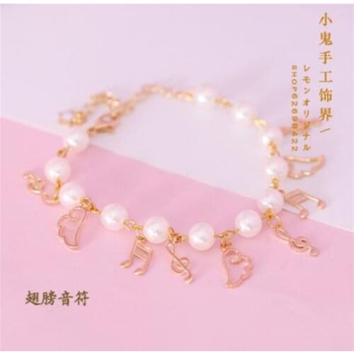 Lolita jewelry accessories cute alice in wonderland rabbit clock imitation pearl link chain bracelet charm bangle B517